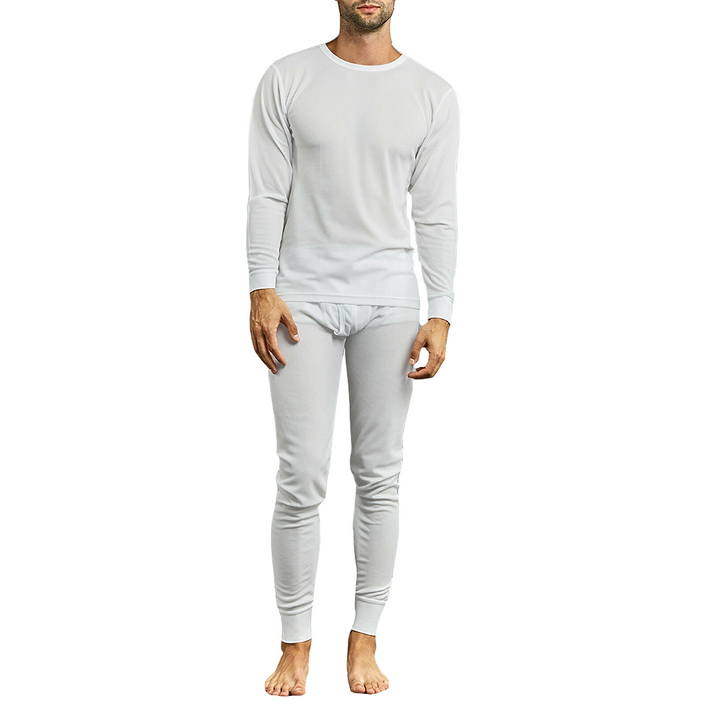 Knocker Men's Thermal Underwear Waffle Knit Long John Top and Bottom 2 PC Set Wh
